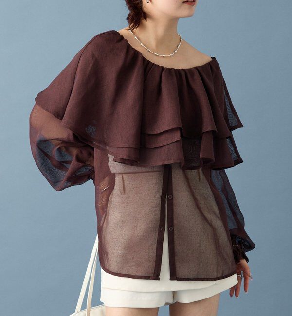  「シアーフリル長袖ブラウス」|シャツ・ブラウス|ブラウン
