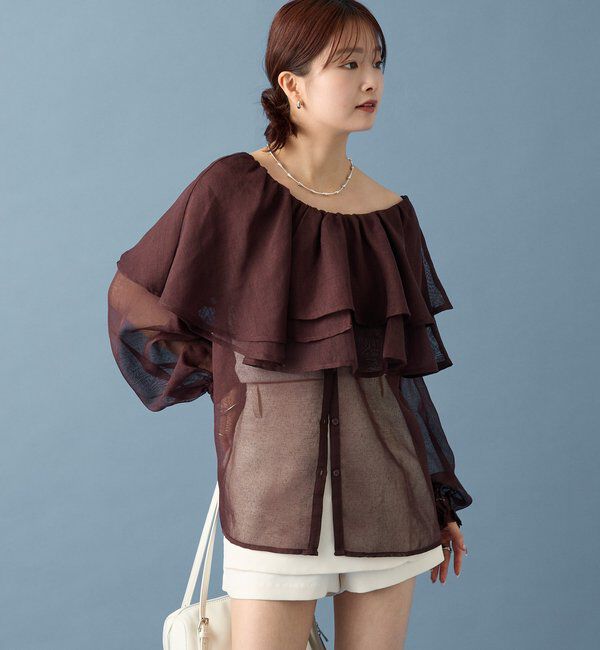  「シアーフリル長袖ブラウス」|シャツ・ブラウス|