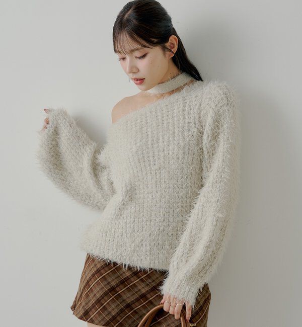  「タイ付きメランジルーズニット」|ニット・セーター|