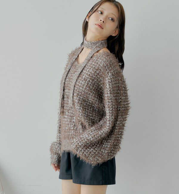  「タイ付きメランジルーズニット」|ニット・セーター|