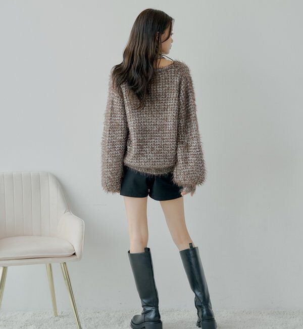  「タイ付きメランジルーズニット」|ニット・セーター|