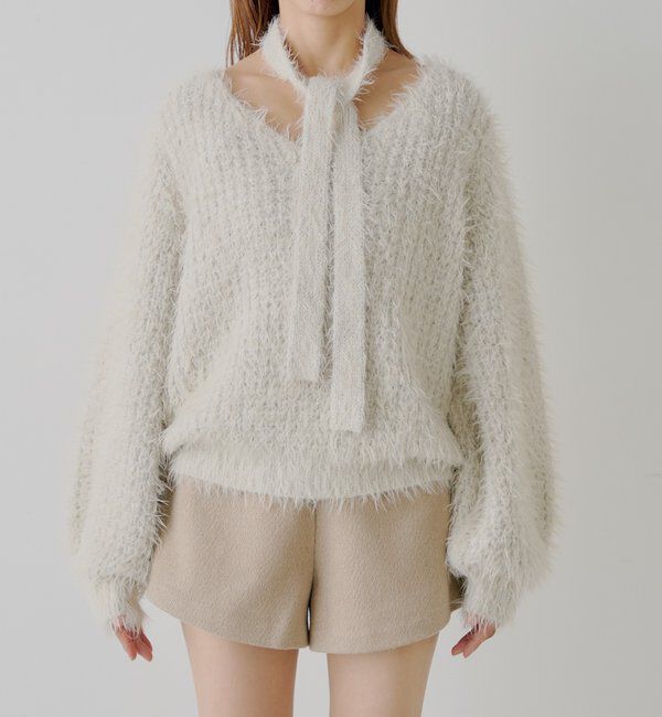  「タイ付きメランジルーズニット」|ニット・セーター|