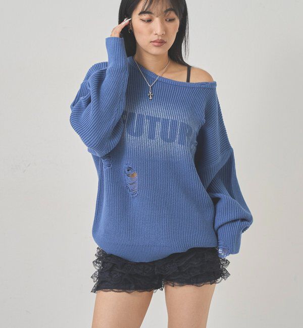  「DISTRESSED SPRAY LOGO KNIT/ダメージスプレーロゴニット」|ニット・セーター|