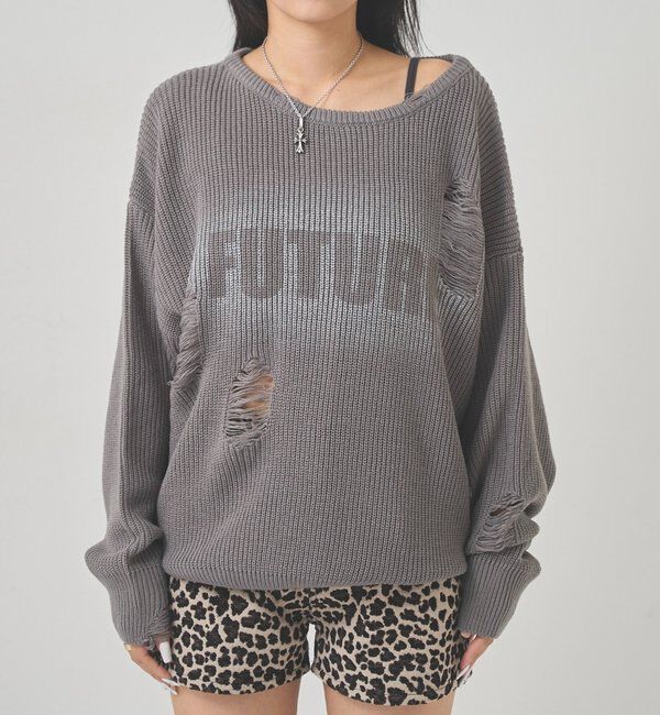  「DISTRESSED SPRAY LOGO KNIT/ダメージスプレーロゴニット」|ニット・セーター|