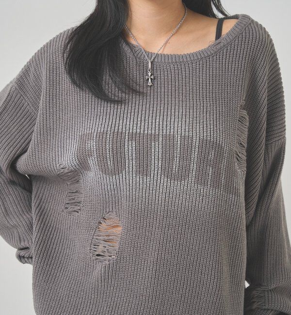  「DISTRESSED SPRAY LOGO KNIT/ダメージスプレーロゴニット」|ニット・セーター|