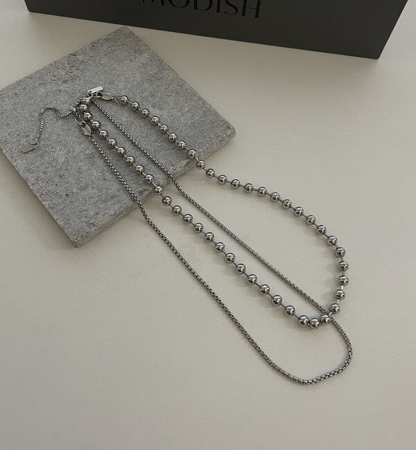  「【パーティーシーンにも】〈GOLDY〉2SETミックスチェーンネックレス」|リング|シルバー