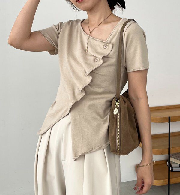  「フリルボタンチビ袖カーディガン」|カーディガン|