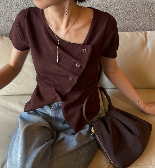  「フリルボタンチビ袖カーディガン」|カーディガン|