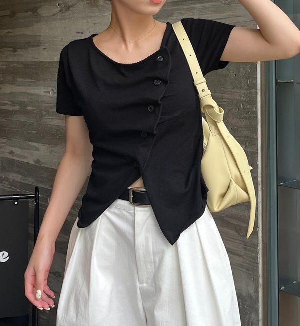  「フリルボタンチビ袖カーディガン」|カーディガン|