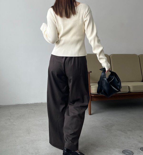  「【新色/ライトベージュ・グレー】クロスVネックニット」|ニット・セーター|