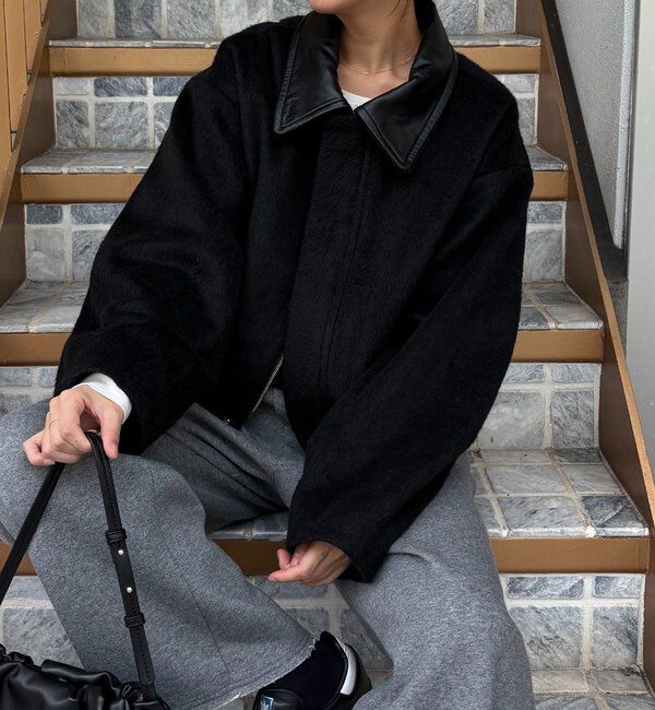  「【2WAYで着用可能】スタンドウールショートコート」|その他|