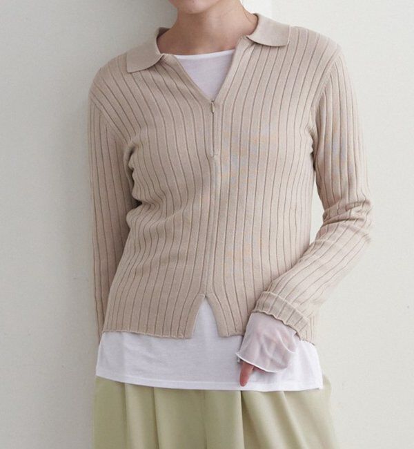  「ハーフジップリブニット」|ニット・セーター|ベージュ