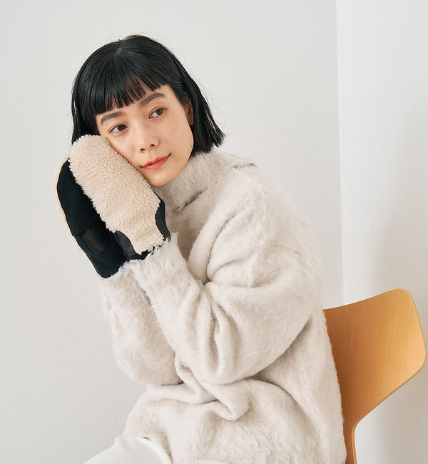 collex「【福田手袋】【タッチパネル対応】ボアミトングローブ」|手袋|アイボリー