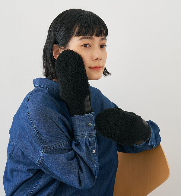 collex「【福田手袋】【タッチパネル対応】ボアミトングローブ」|手袋|ブラック