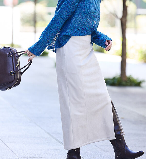 abahouse mavie「フェイクスウェード/フェイクレザースリットタイトスカート」|スカート|