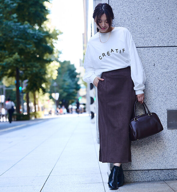 abahouse mavie「フェイクスウェード/フェイクレザースリットタイトスカート」|スカート|