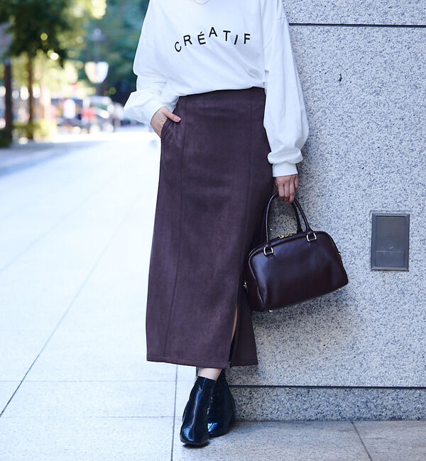 abahouse mavie「フェイクスウェード/フェイクレザースリットタイトスカート」|スカート|