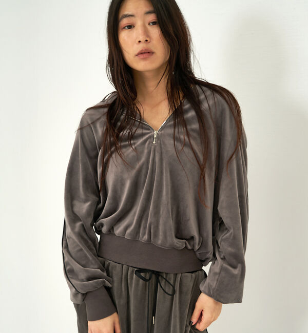 NOMINE「【セットアップ】ベロアハーフジップ フーディー パーカー」|パーカー|