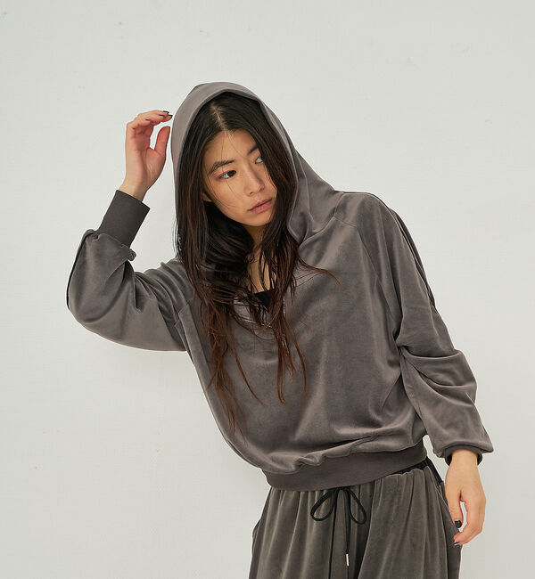 NOMINE「【セットアップ】ベロアハーフジップ フーディー パーカー」|パーカー|