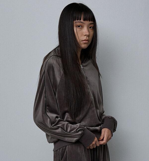 NOMINE「【セットアップ】ベロアハーフジップ フーディー パーカー」|パーカー|