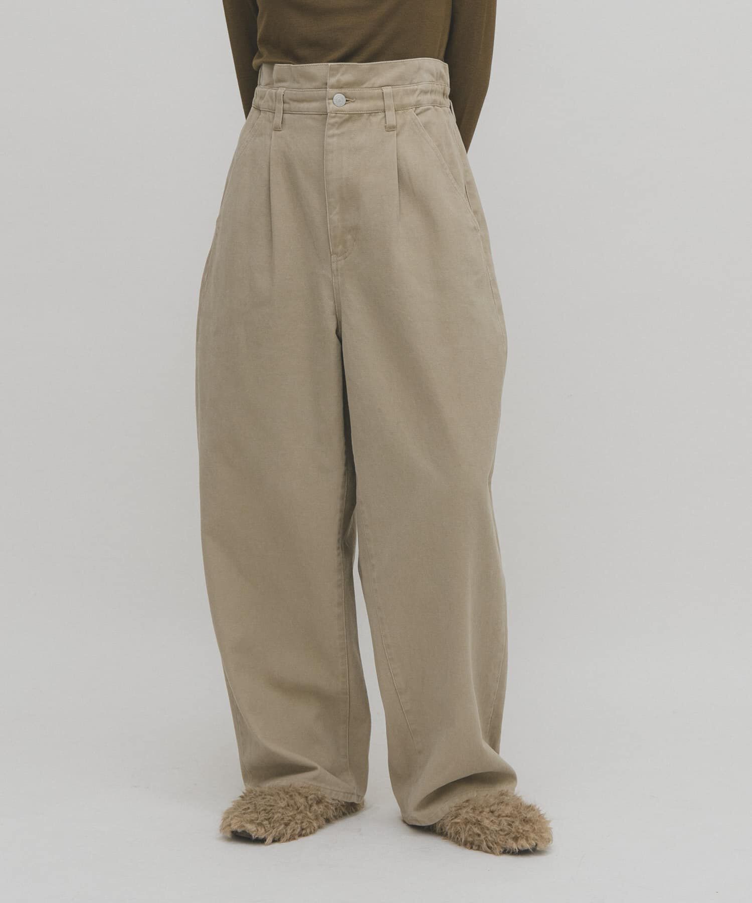  「フリルウエストツイルパンツ」|その他|ベージュ