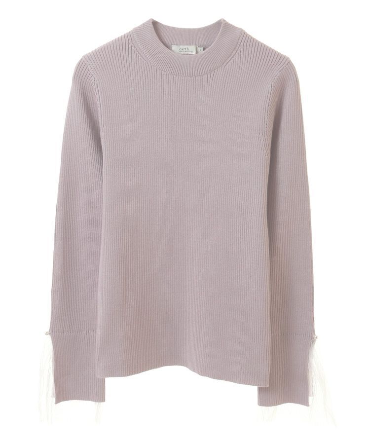 earth music&ecology「スリットチュールスリーブニットプルオーバー」|ニット・セーター|グレイッシュピンク