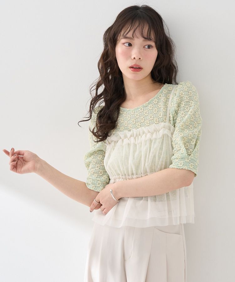 earth music&ecology「SET2点フラワープルオーバー＋チュールビスチェ」|Tシャツ・カットソー|