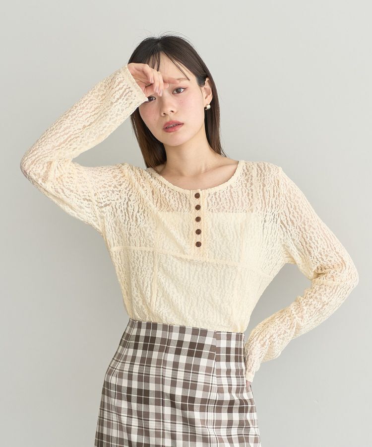 earth music&ecology「フロントボタンレースプルオーバー」|Tシャツ・カットソー|