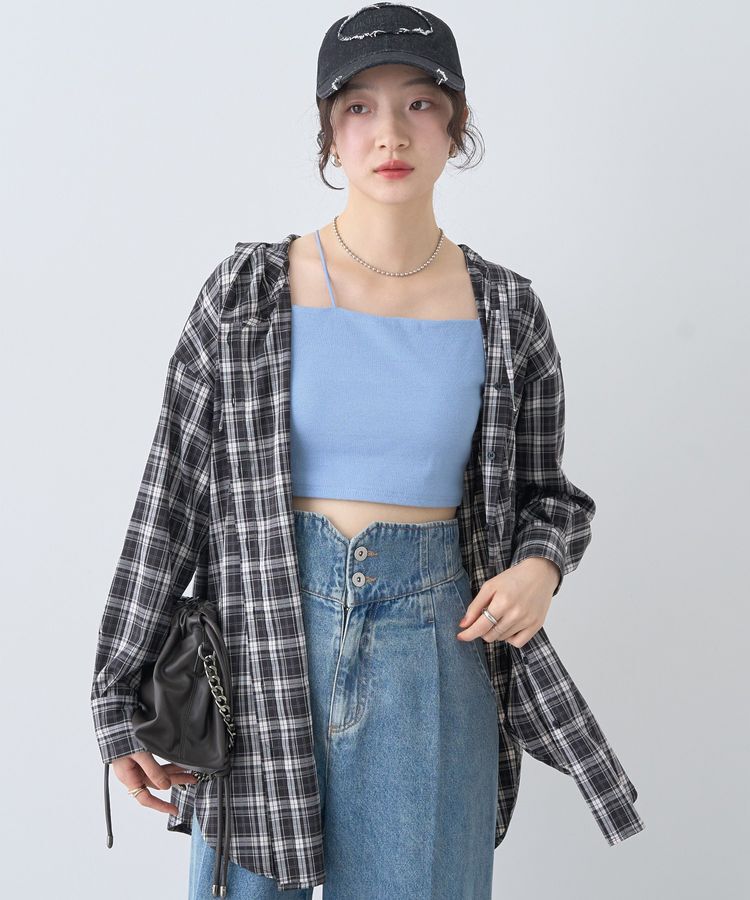 earth music&ecology「フーディーチェックシャツ」|シャツ・ブラウス|Black