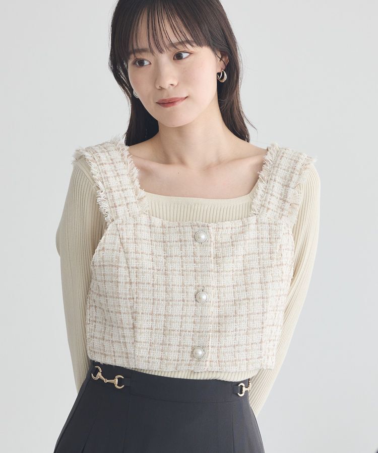 earth music&ecology「フリンジツイードビスチェ」|ベスト・ジレ|