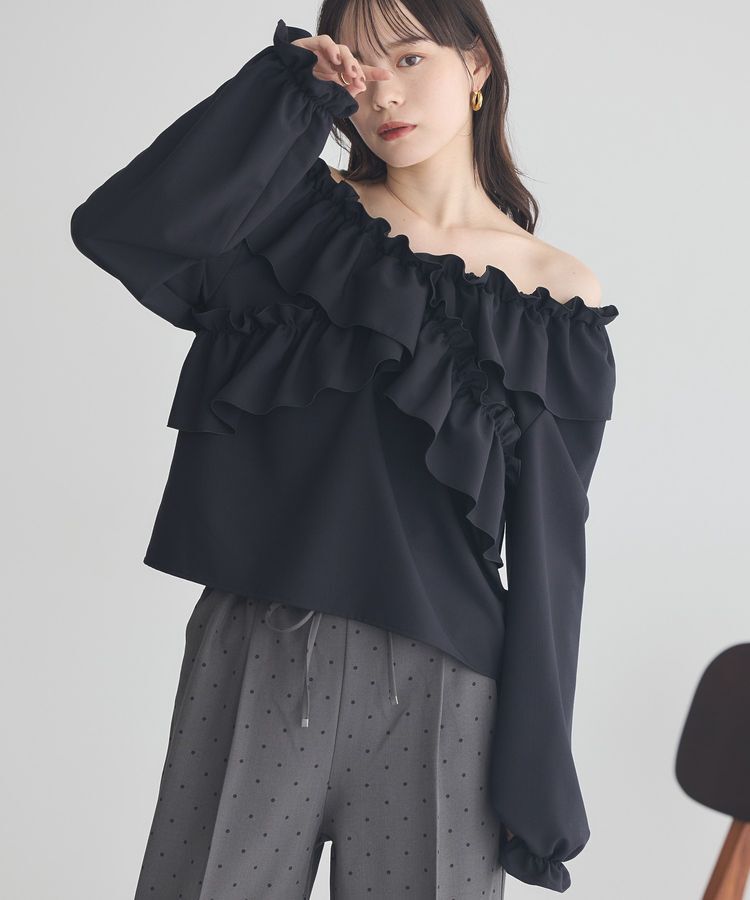 earth music&ecology「フリルオフショルブラウス」|シャツ・ブラウス|Black