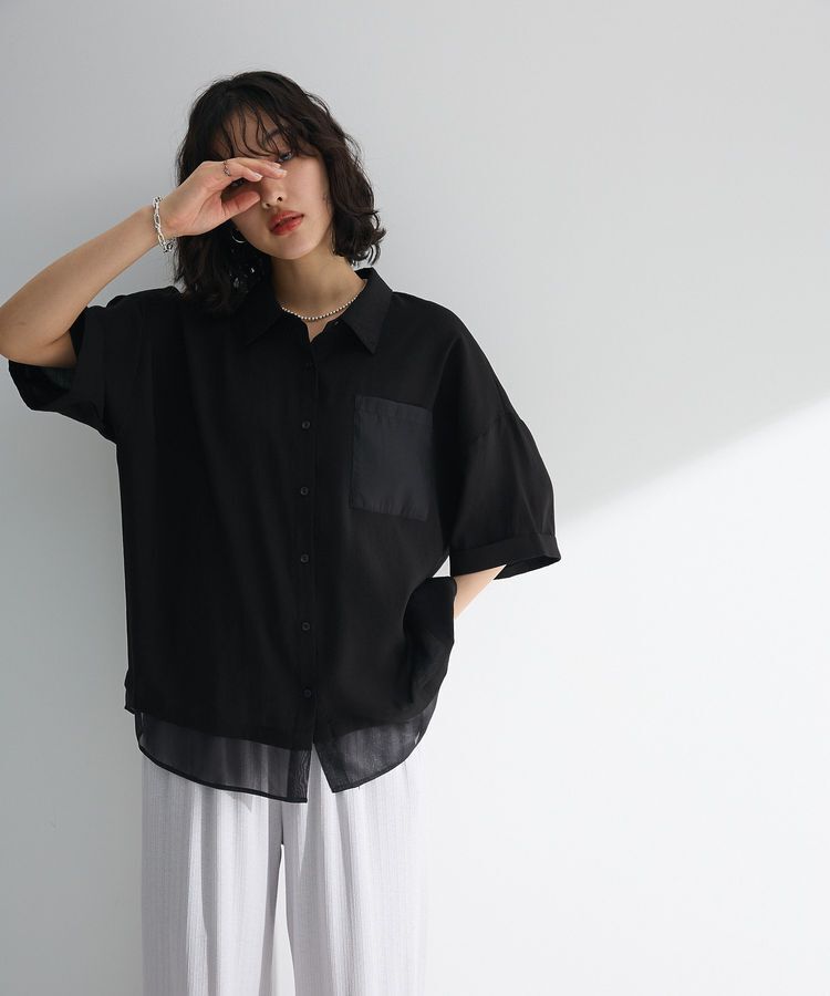 Green Parks「裾レイヤードショートスリーブシャツ」|シャツ・ブラウス|Black