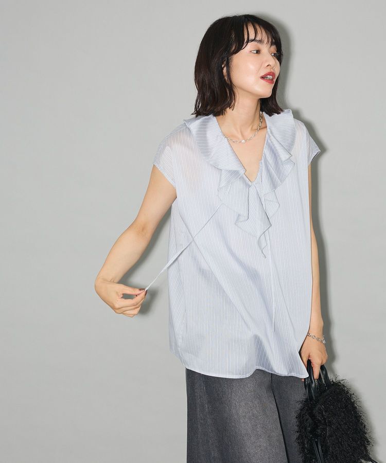 Green Parks「ノースリーブストライプフリルブラウス」|シャツ・ブラウス|