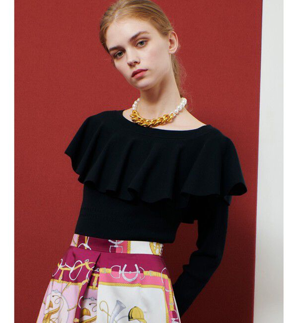 LOULOU WILLOUGHBY「【LOULOU WILLOUGHBY】ラッフルオフショルプルオーバー」|ニット・セーター|