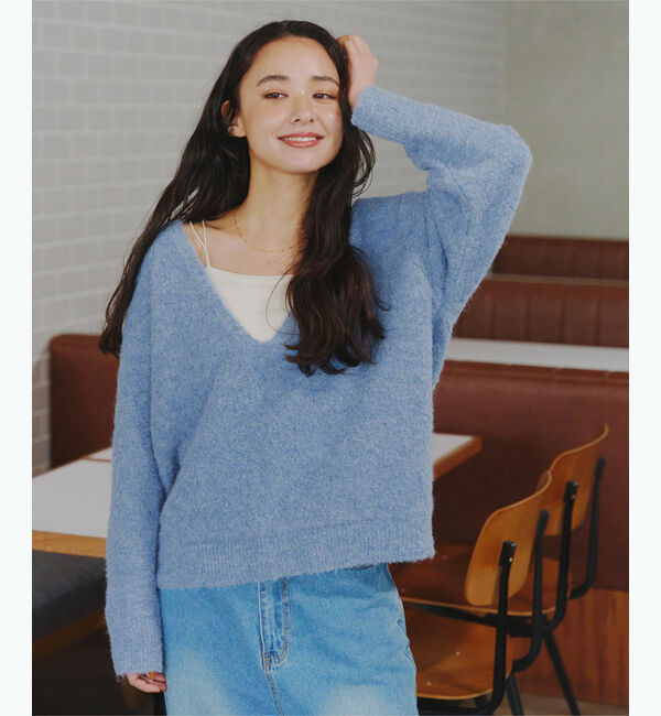 titivate「深Vネックボリュームスリーブニット」|ニット・セーター|