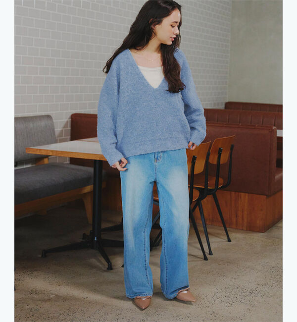 titivate「深Vネックボリュームスリーブニット」|ニット・セーター|