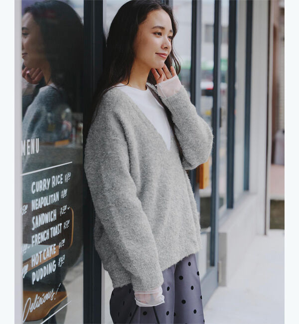 titivate「深Vネックボリュームスリーブニット」|ニット・セーター|