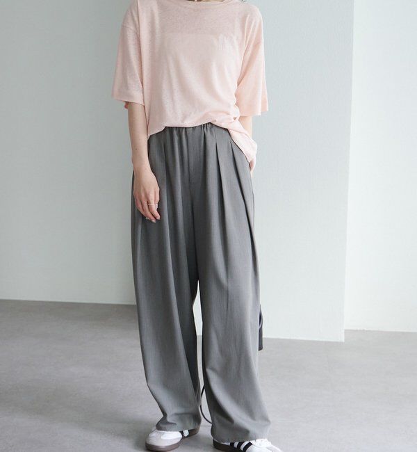  「ロゴ刺繍&times;フロッキープリント麻混Tシャツ」|Tシャツ・カットソー|