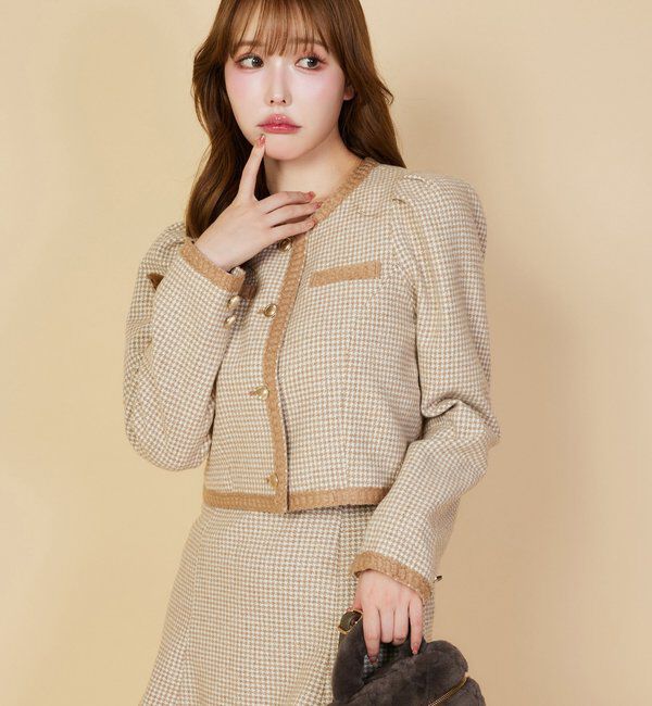 「【セットアップ対応】ノーカラーツイードジャケット」|ダウンベスト・ベスト|ベージュ