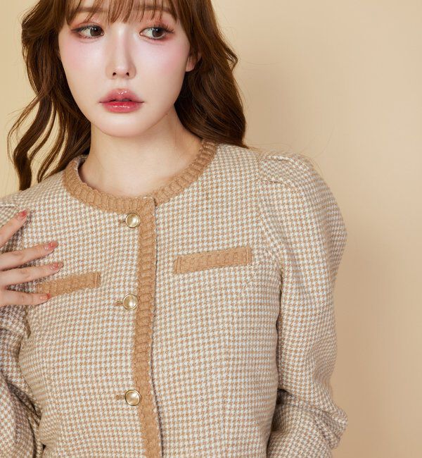  「【セットアップ対応】ノーカラーツイードジャケット」|ダウンベスト・ベスト|