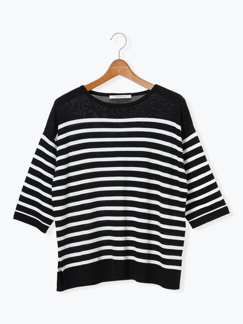 Lugnoncure「【接触冷感】無地/ボーダー7分袖ニット」|ニット・セーター|