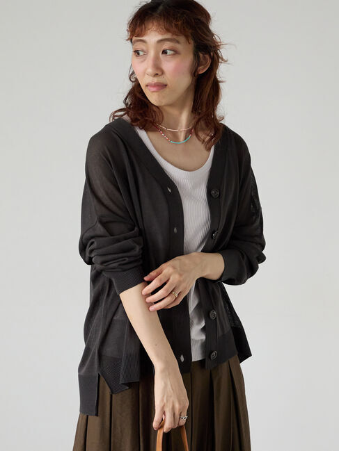 Lugnoncure「麻タッチリラックスカーディガン」|カーディガン|チャコールグレー