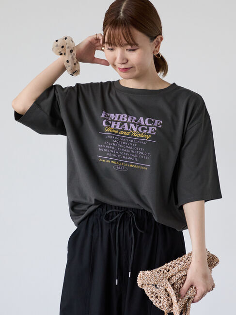 Lugnoncure「かすれロゴプリントTシャツ」|Tシャツ・カットソー|チャコールグレー