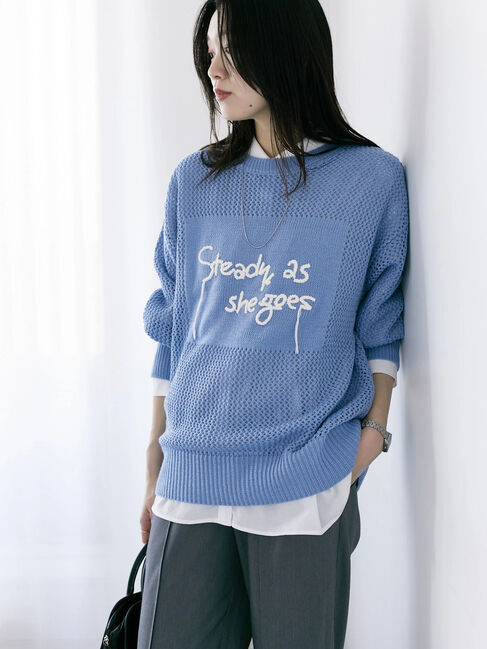 Samansa Mos2 blue「ロゴメッシュニットプルオーバー」|ニット・セーター|サックスブルー