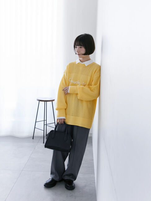 Samansa Mos2 blue「ロゴメッシュニットプルオーバー」|ニット・セーター|