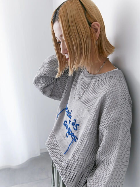 Samansa Mos2 blue「ロゴメッシュニットプルオーバー」|ニット・セーター|