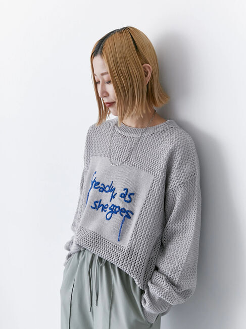 Samansa Mos2 blue「ロゴメッシュニットプルオーバー」|ニット・セーター|