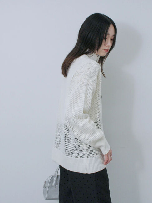 Samansa Mos2 blue「ロゴメッシュニットプルオーバー」|ニット・セーター|