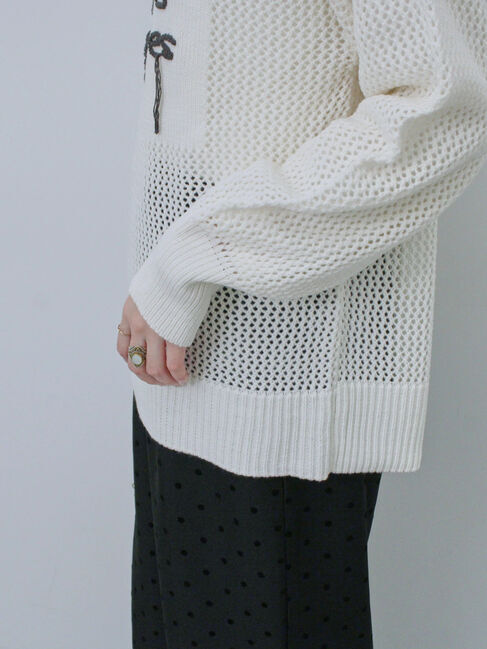 Samansa Mos2 blue「ロゴメッシュニットプルオーバー」|ニット・セーター|