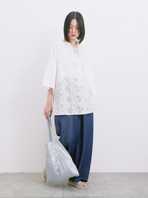 Samansa Mos2 blue「【Made in India】タッセル付ギャザーレースブラウス」|シャツ・ブラウス|